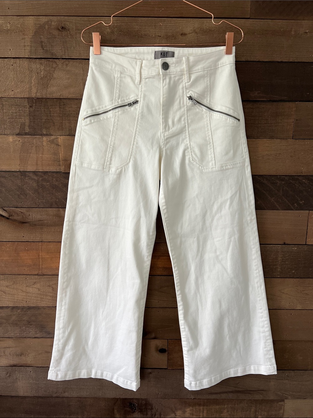 Kut From the Kloth Women's Meg Wide Leg with Zipper Pocket in Off White Size 4 - Picture 3 of 8